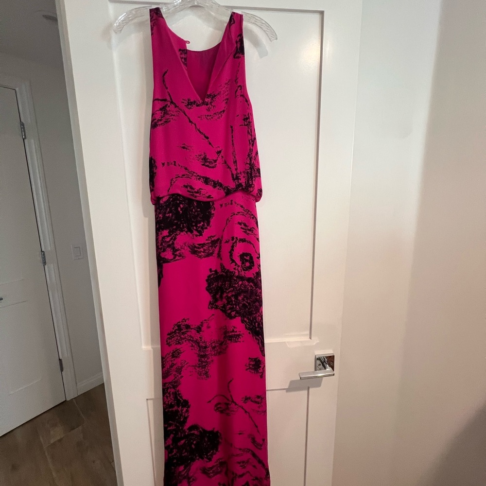 Halston Heritage Fuchsia Maxi Dress with Black Print